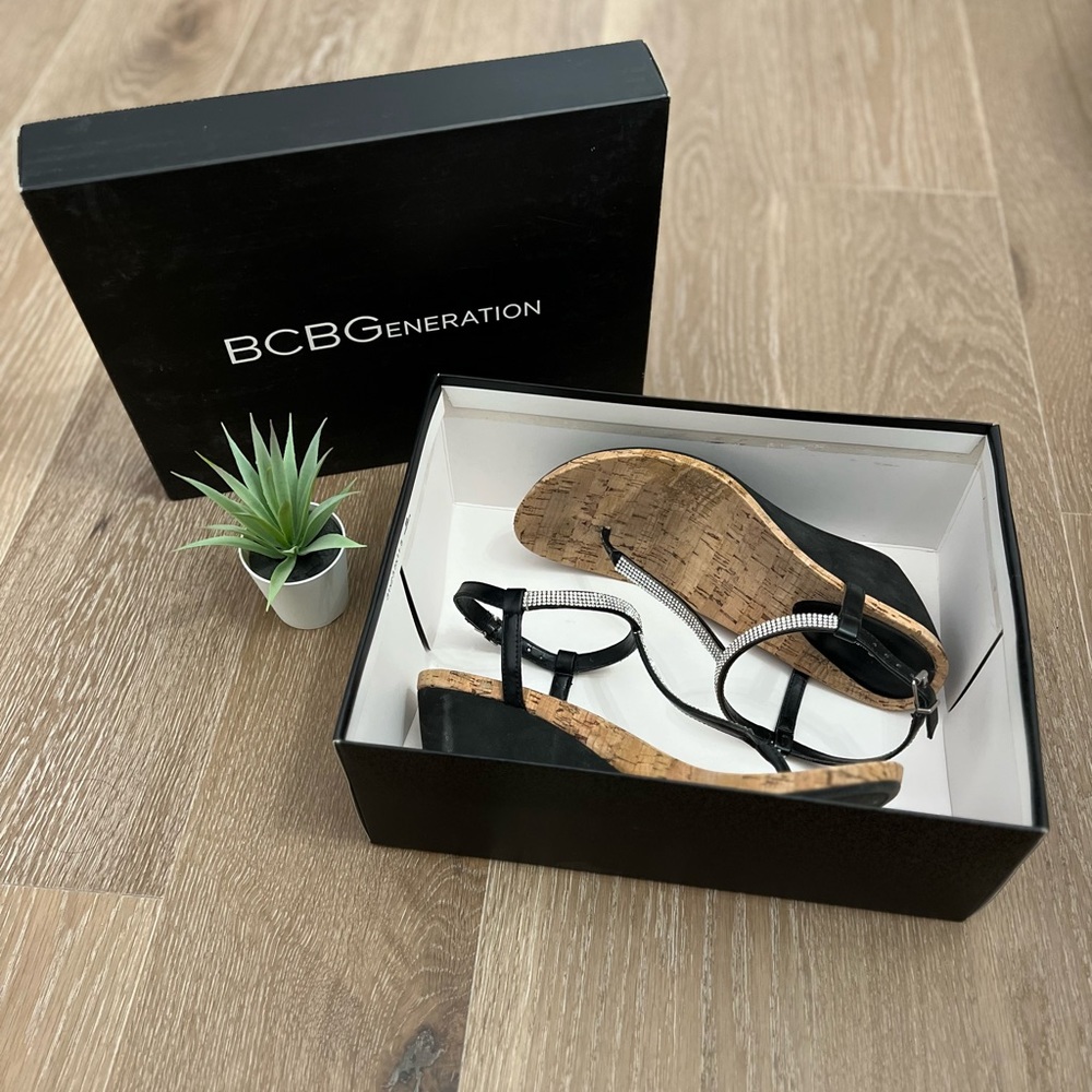 BCBG Black Wedges